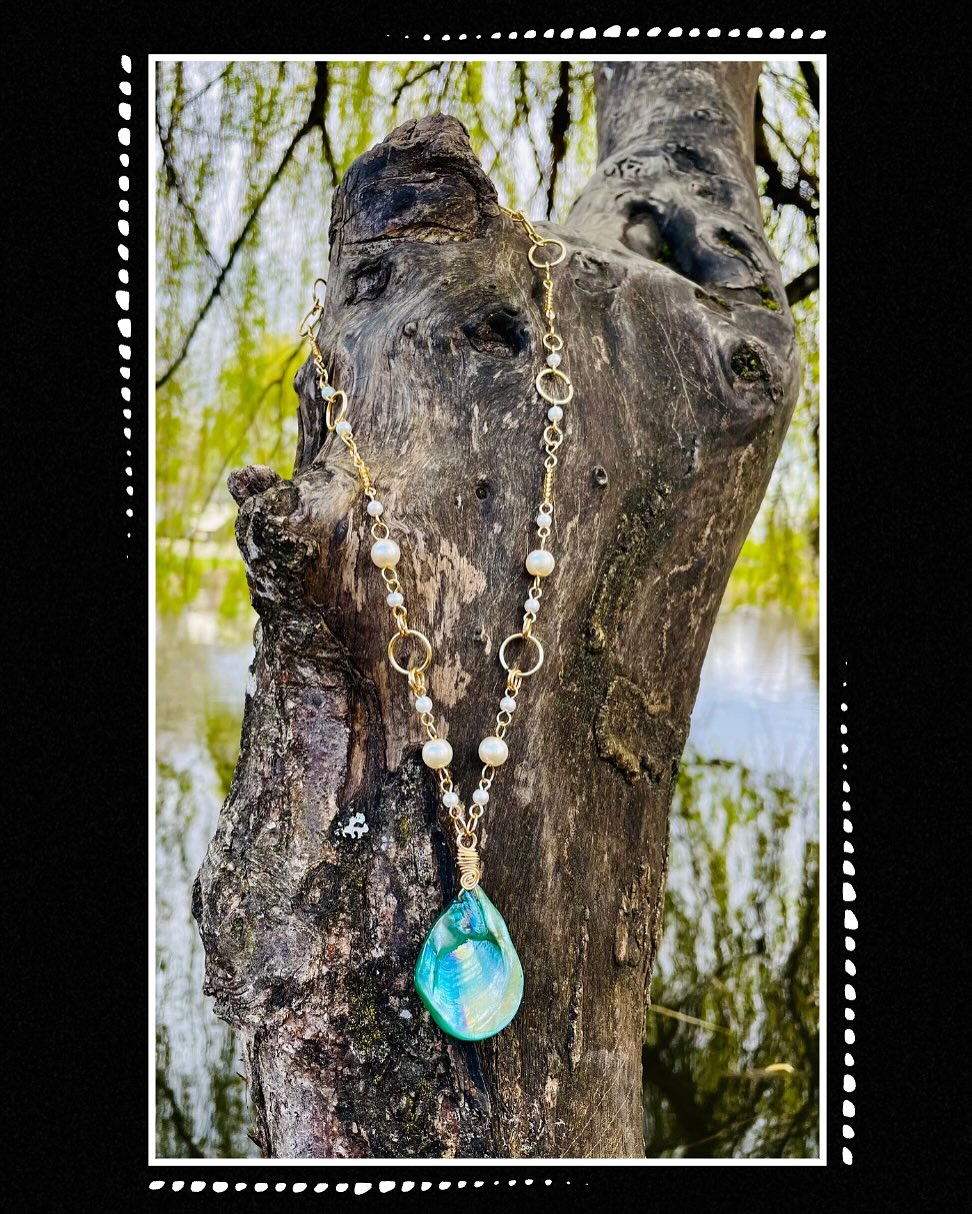 Pearl & Gold Shell Drop Necklace